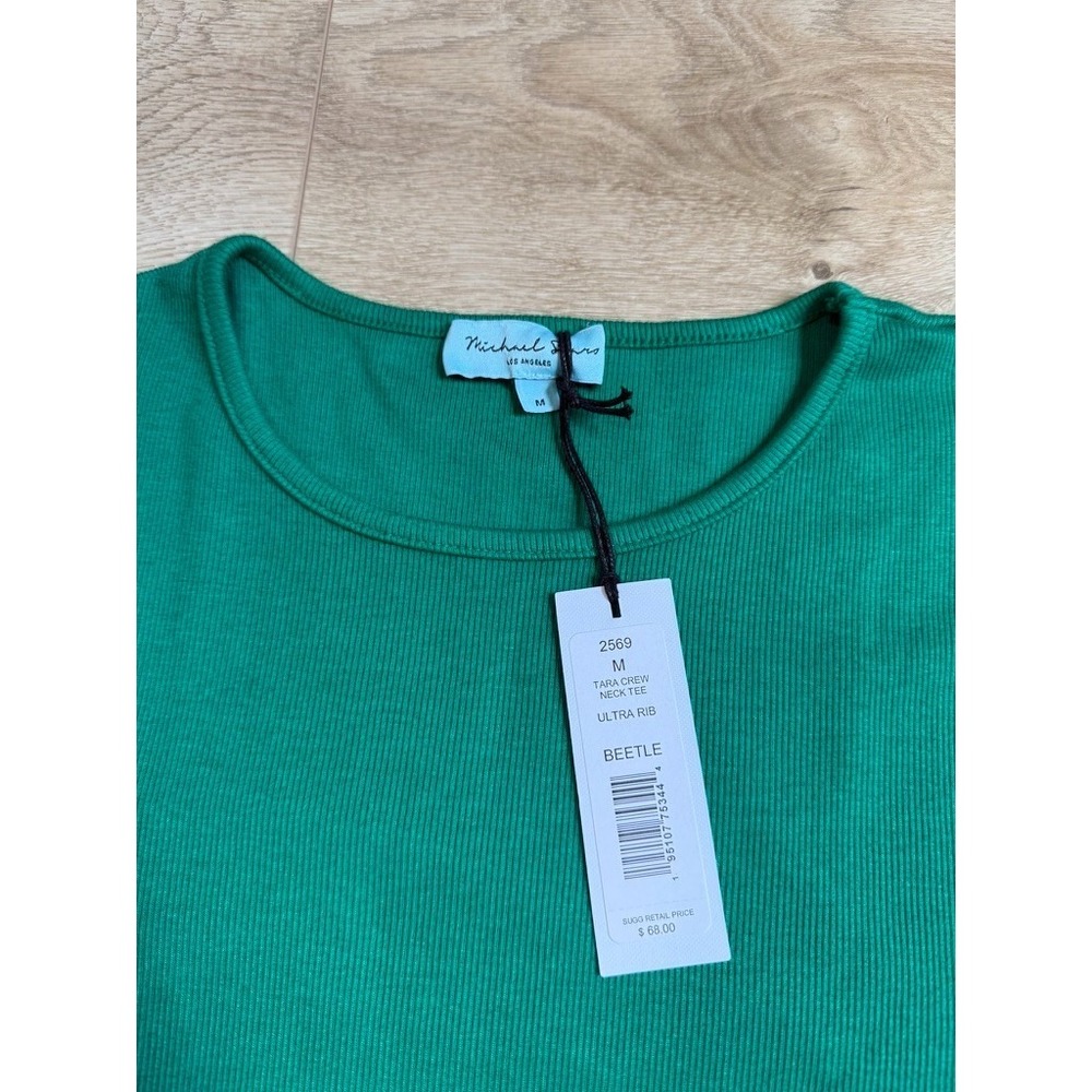 NWT Womens Michael Stars Tara Crew Neck Tee ultra rib beetle green tshirt size M - Picture 2 of 7